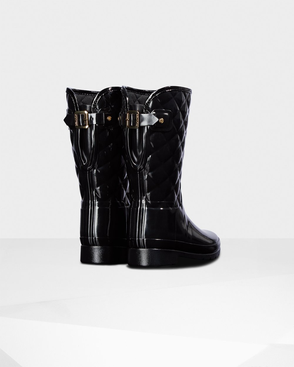 Botas de Lluvia Cortas Hunter Mujer - Refined Slim Fit Adjustable Quilted - Negros - MSDKQLN-57